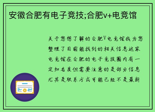 安徽合肥有电子竞技;合肥v+电竞馆